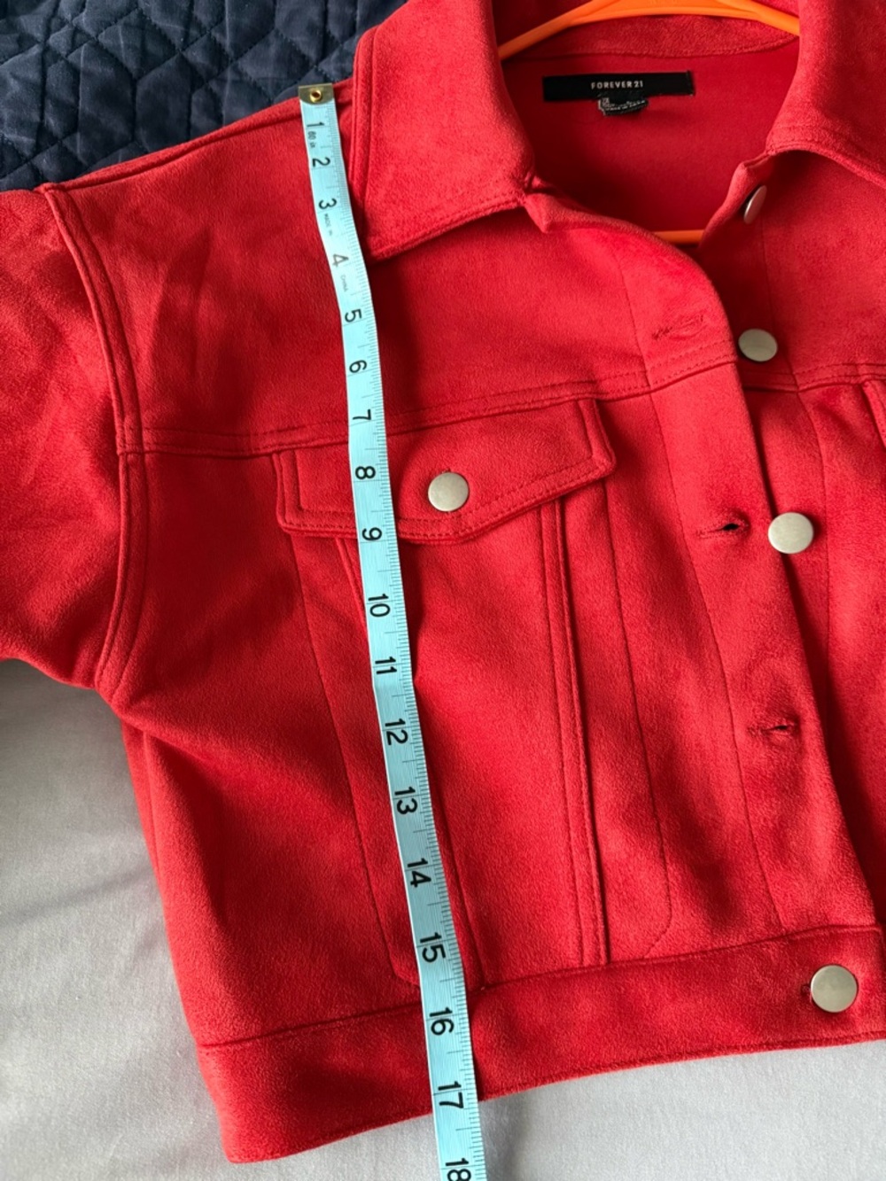 NWOT Forever 21 Bright Red Orange Cropped Faux Suede Jacket - Picture 8 of 9